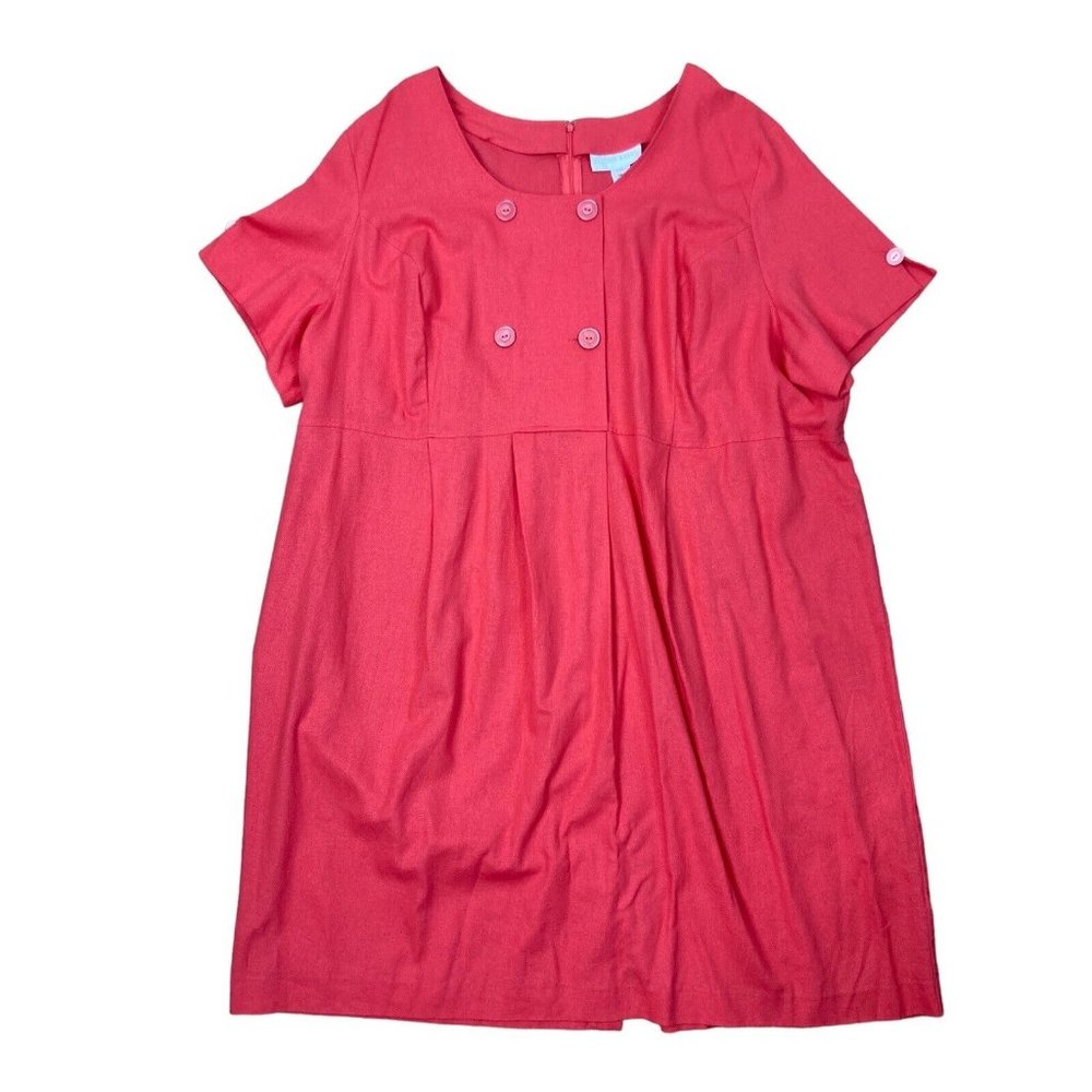 -NWOT Allison Woods Linen Blend Sheath Dress Womens Plus Size 34W Orange Button - Picture 2 of 9